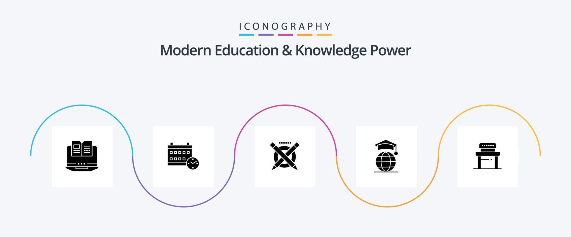 educação moderna e conhecimento power glifo 5 pacote de ícones incluindo estudante. graduação. lápis. on-line. globo vetor
