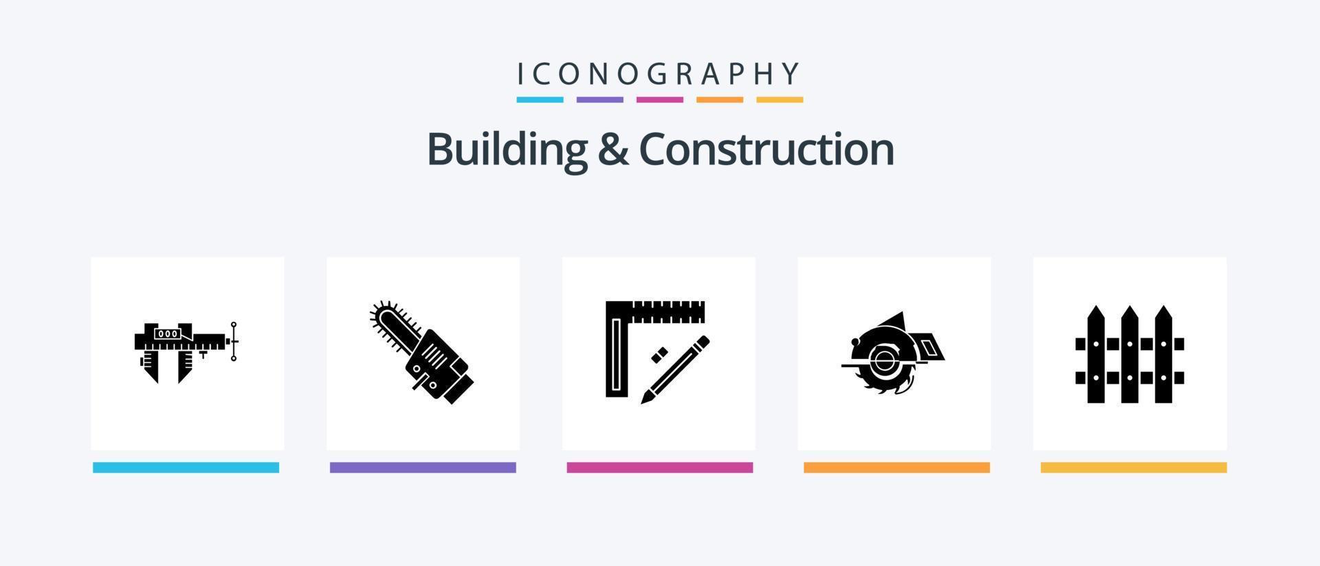 pacote de ícones de glifo 5 de construção e construção, incluindo construção. prédio. sem fio. serra. reparar. design de ícones criativos vetor