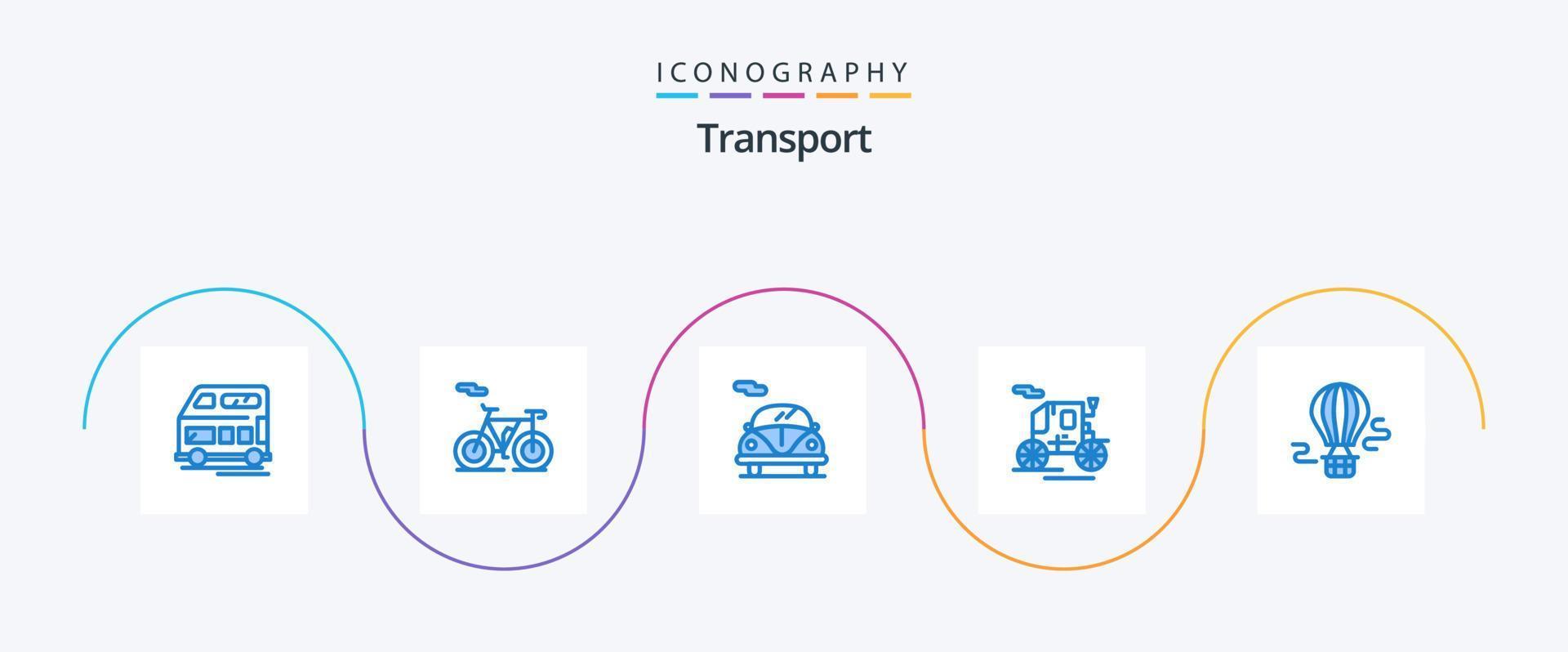 pacote de ícones de transporte azul 5, incluindo . quente. carro. balão. transporte vetor