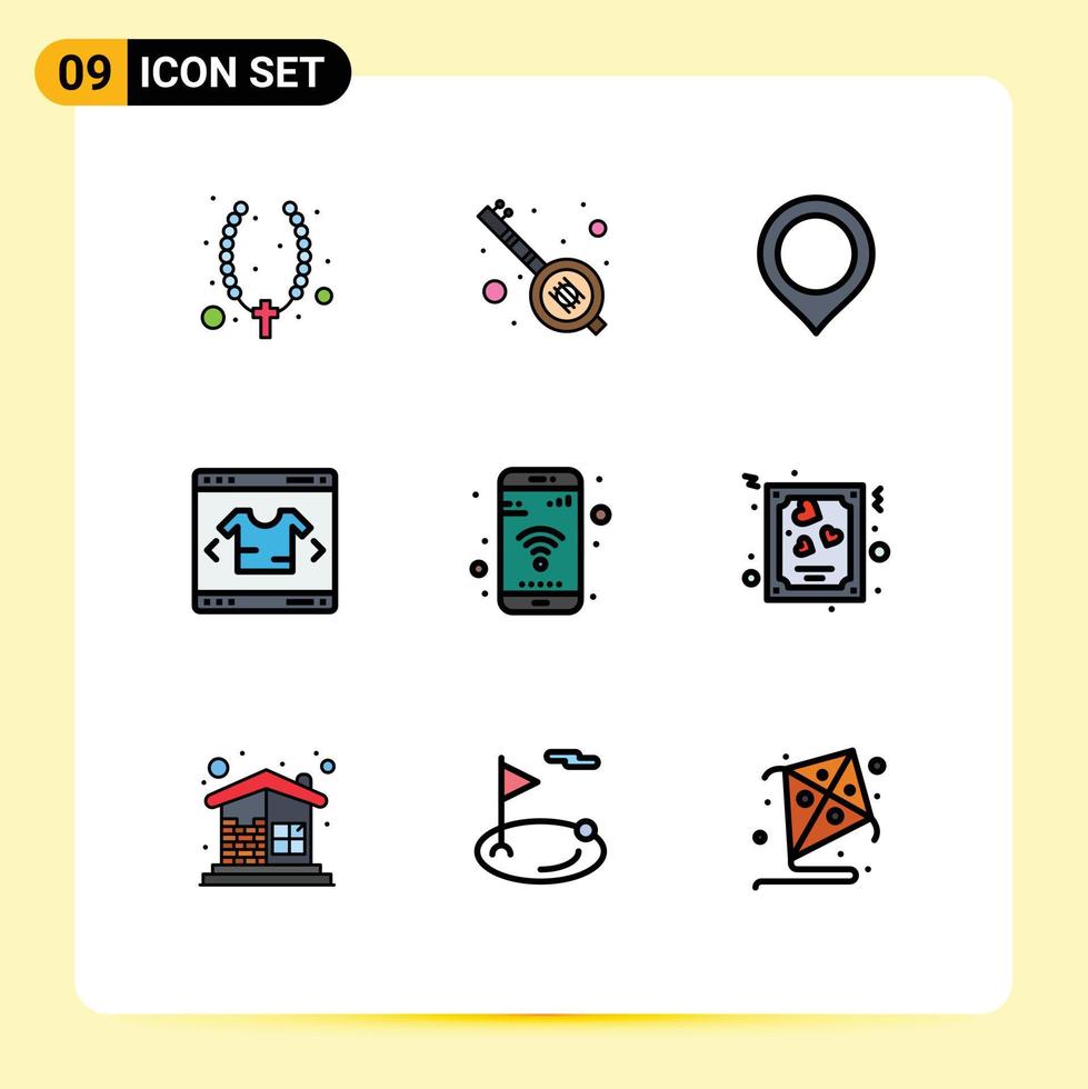 grupo de 9 sinais e símbolos de cores planas de linha preenchida para localização de compras móveis elementos de design de vetores editáveis de negócios on-line