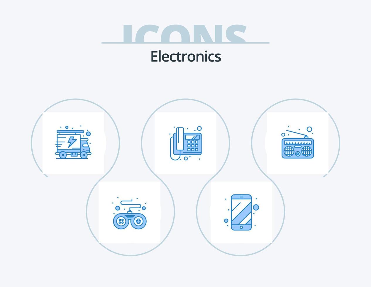 design de ícones do pacote de 5 ícones azuis eletrônicos. . meios de comunicação. pacote. comunicação. Telefone vetor