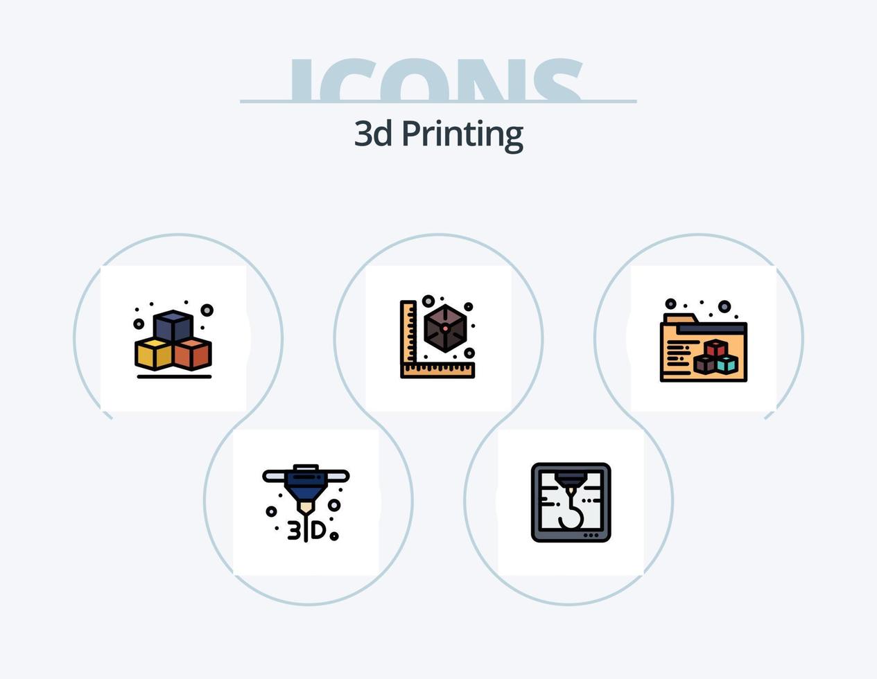 Linha de impressão 3D cheia de ícones do pacote 5 design de ícones. cubo. 3d. cubo. rede. caixa vetor