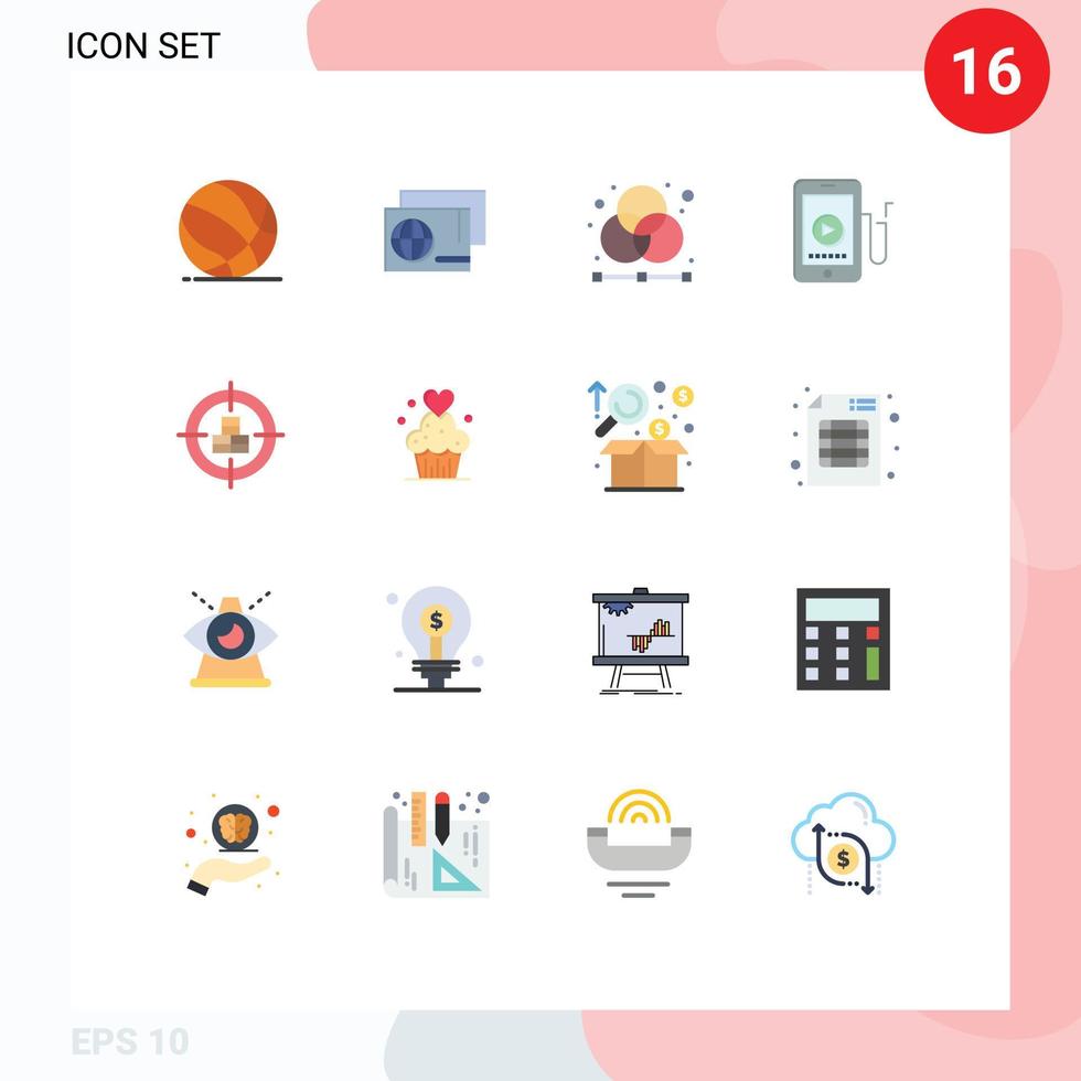 pacote de 16 sinais e símbolos modernos de cores planas para mídia impressa na web, como educação, compras móveis, música, pacote gráfico editável de elementos de design vetorial criativo vetor
