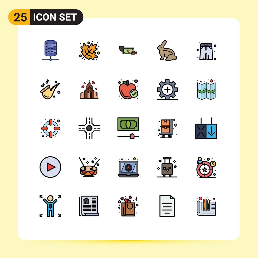 Conceito de cor plana de 25 linhas preenchidas para sites móveis e aplicativos coelho de negócios coelho de páscoa dinheiro editável elementos de design vetorial vetor