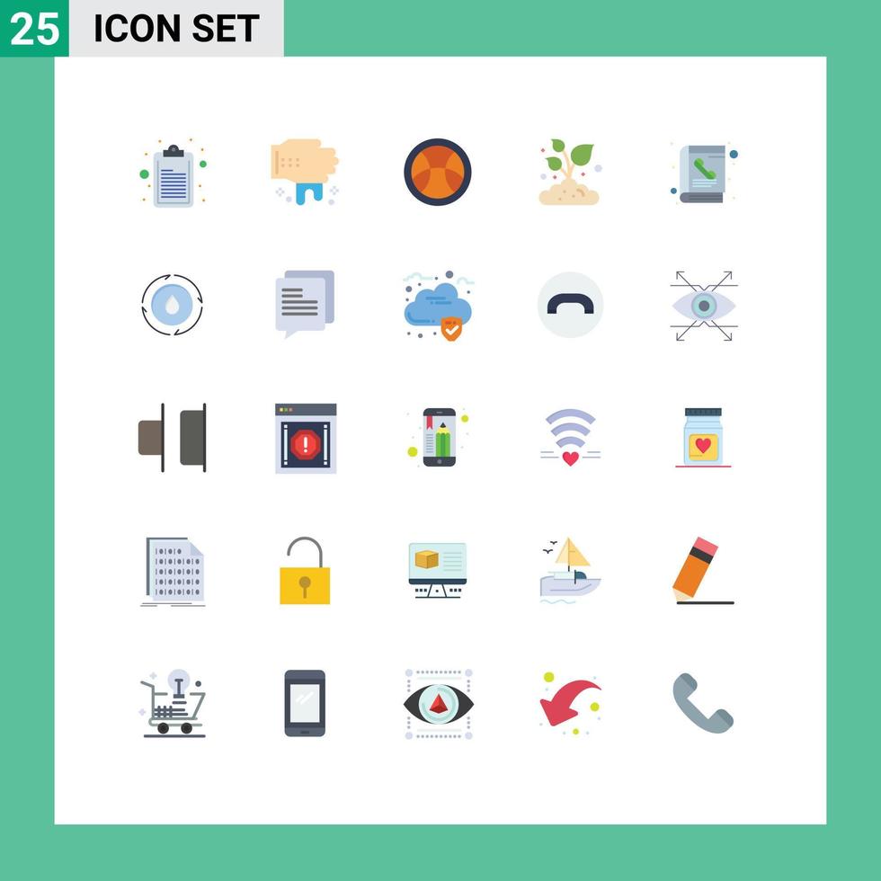 grupo de 25 sinais e símbolos de cores planas para lista telefônica de água, lista telefônica de fazenda, elementos de design vetorial editáveis vetor