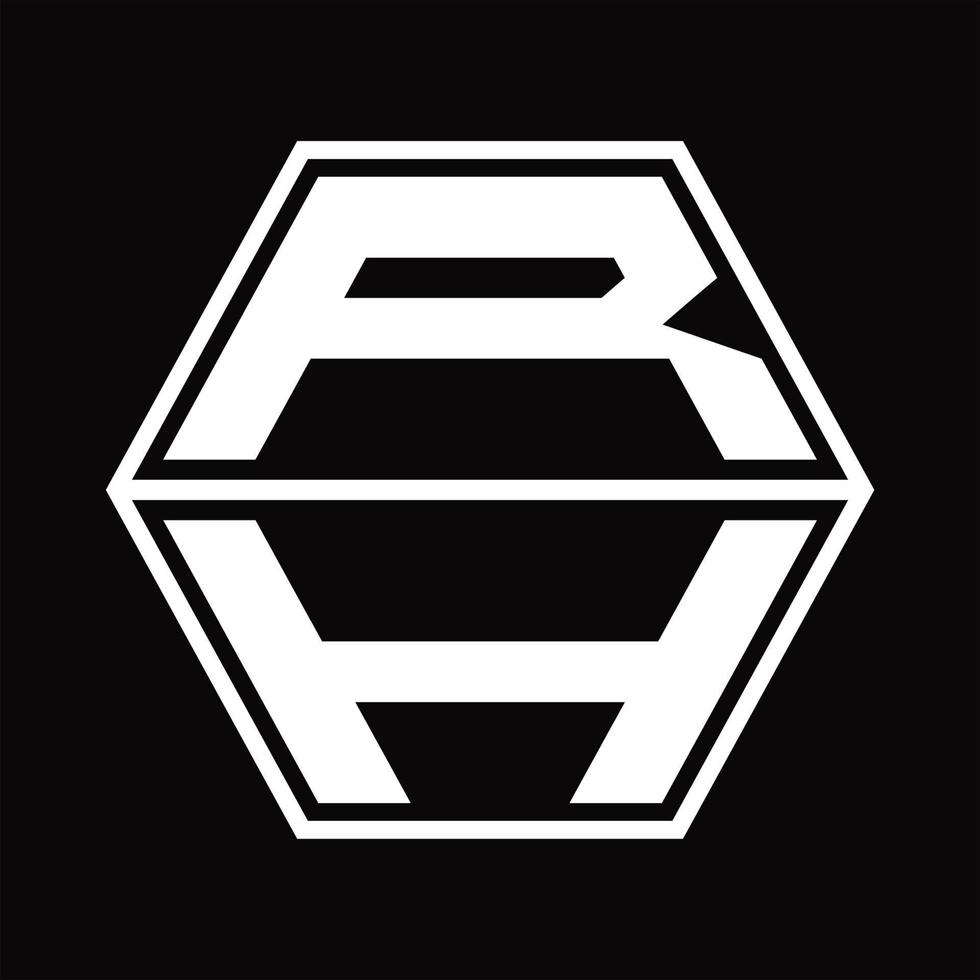 monograma de logotipo rh com modelo de design em forma de hexágono para cima e para baixo vetor