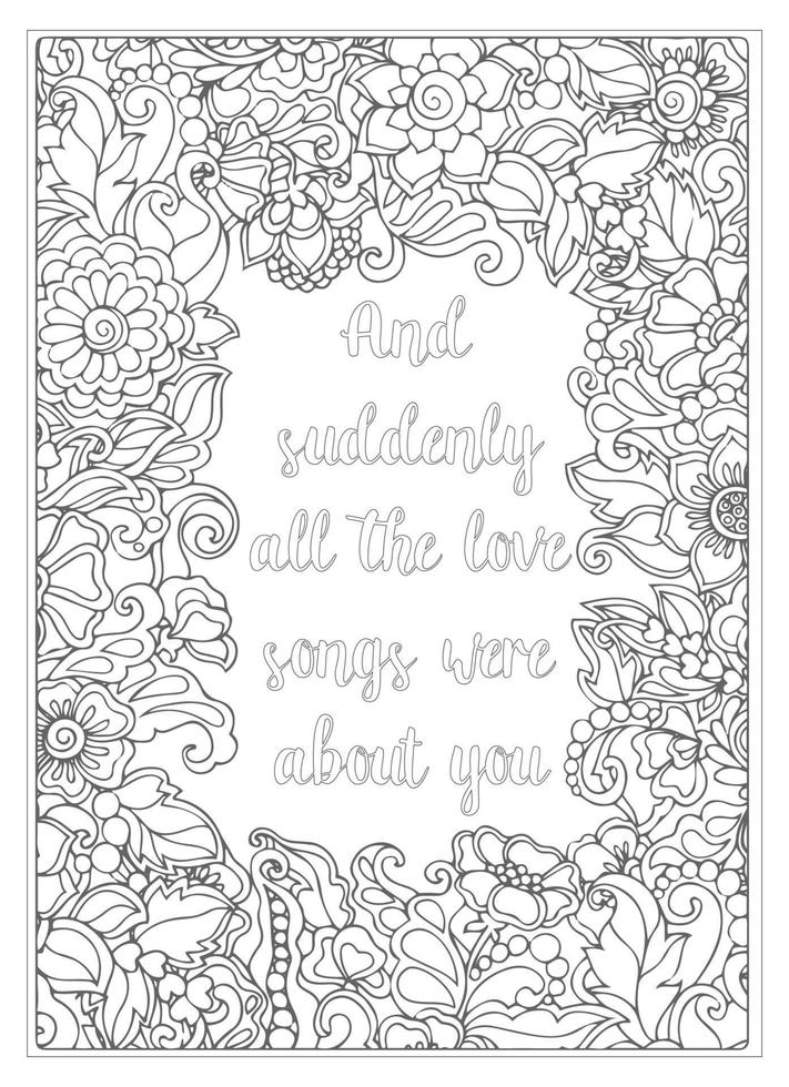 citação de amor página para colorir para adulto vetor