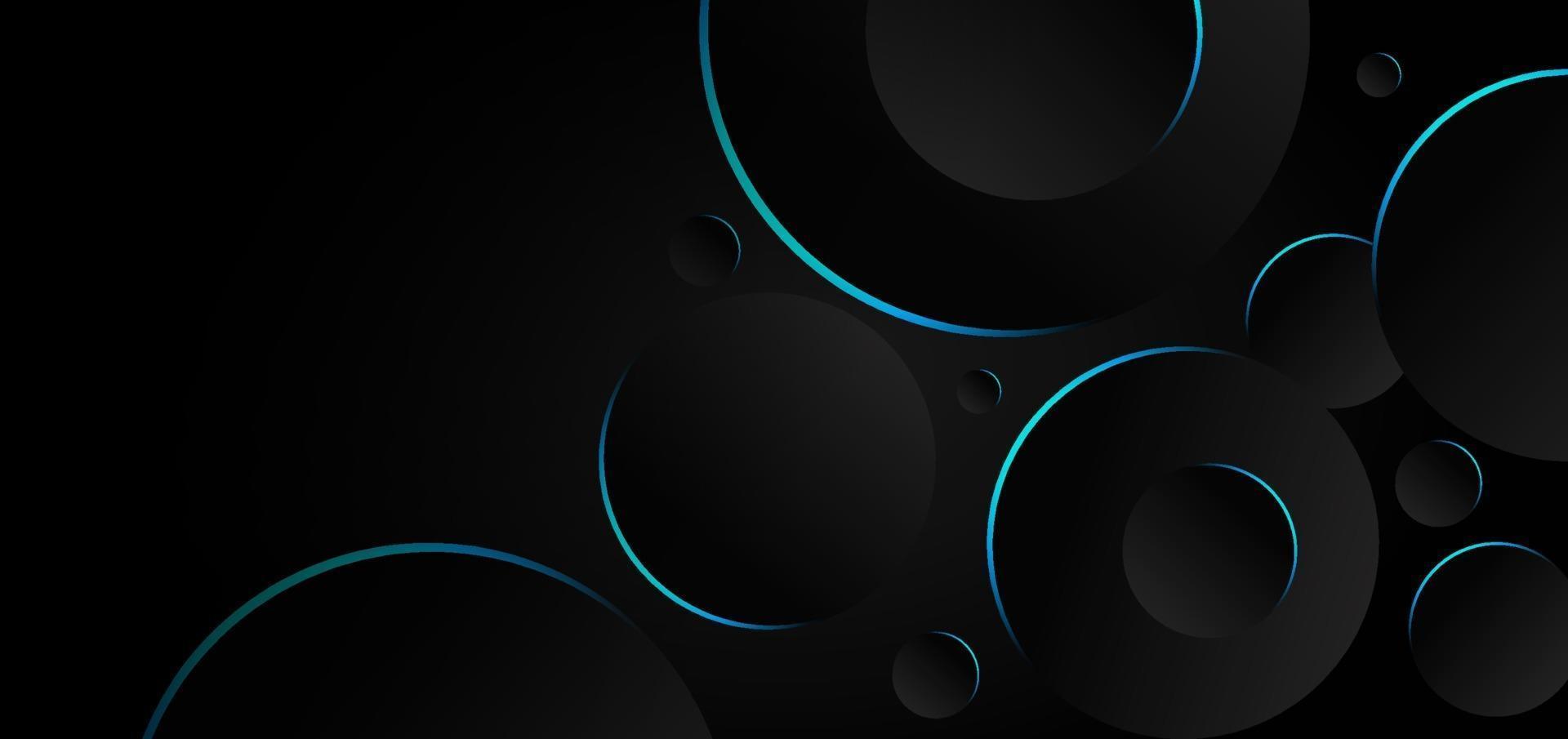 círculos abstratos de preto e cinza sobrepondo a borda de néon azul do fundo. vetor