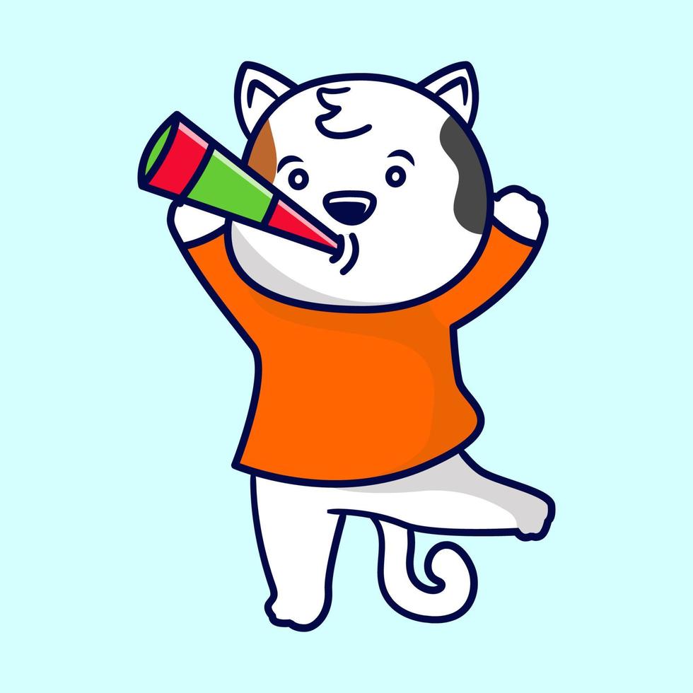 gato bonito com tema de celebração de festa festige. adequado para cartão ou banner de convite de ano novo, aniversário ou outra festa. vetor