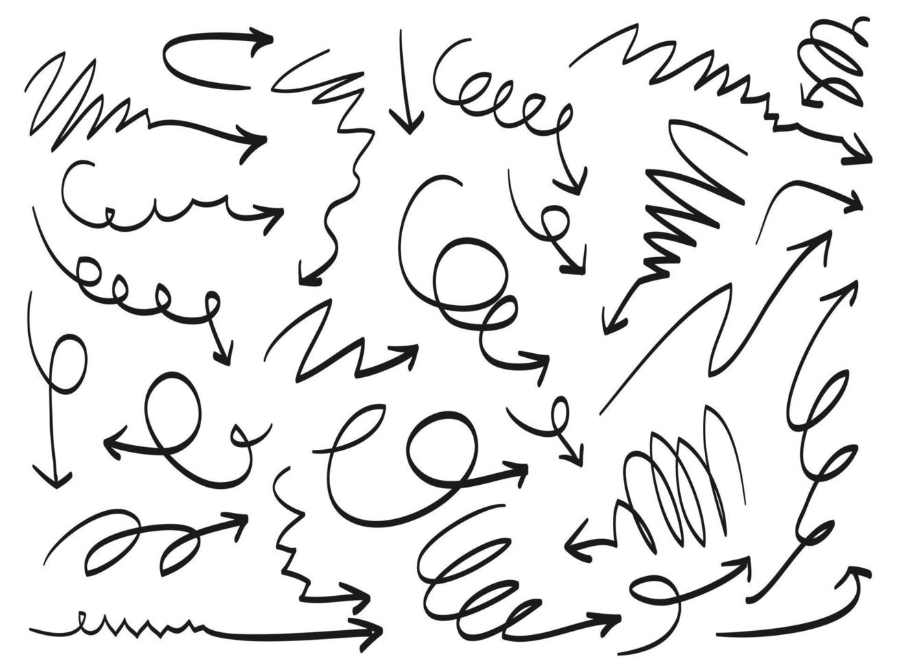 doodle conjunto de ícones de setas. ícone de seta com várias direções. estilo desenhado à mão. Isolado em um fundo branco. ilustração vetorial vetor
