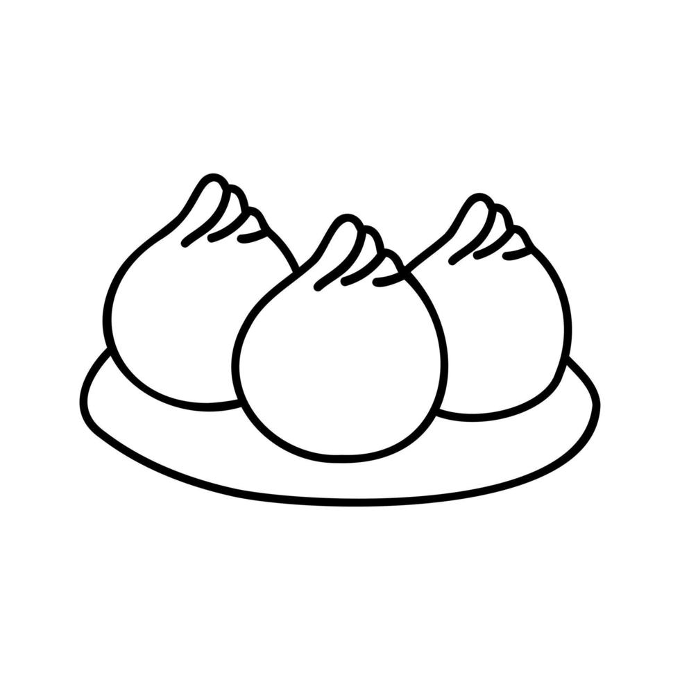 bolinhos chineses wontons em um fundo branco. comida asiática. ilustração de doodle para restaurantes, menus, decoração vetor