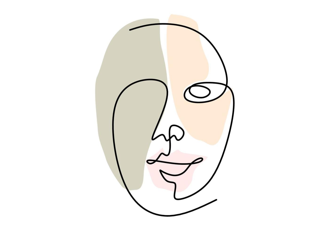 poster abstrato com rosto mínimo de mulher com desenho de linha de uma expressão feliz. vetor