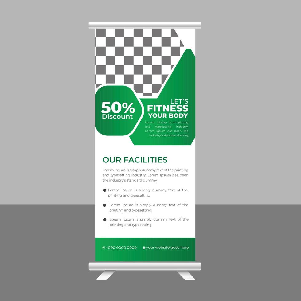 ginásio de fitness corporal roll up banner standee para negócios de ginásio vetor