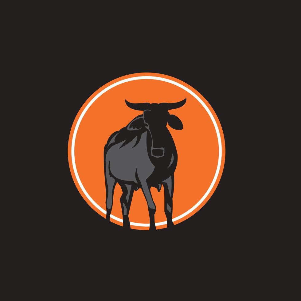 vetor de design de cabeça de vaca em fundo laranja, animais de fazenda.