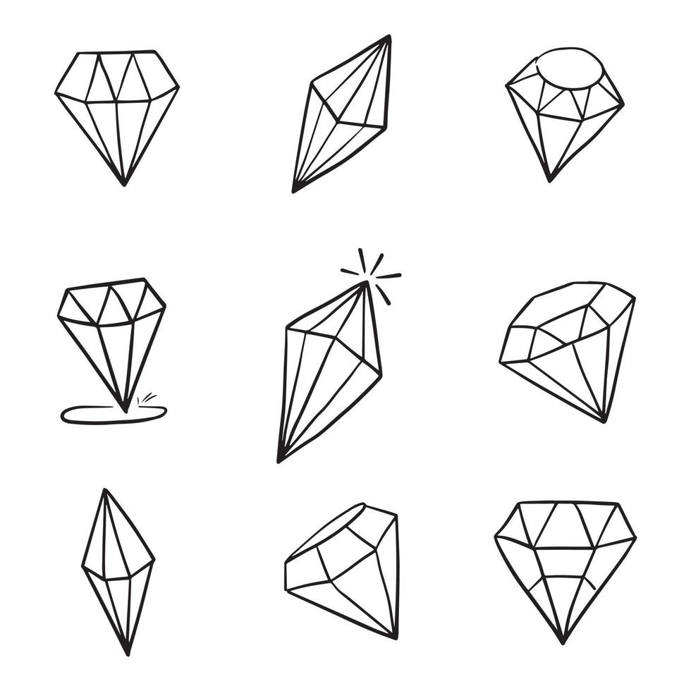 doodle mão desenhar conjunto de diamantes, ilustração vetorial. vetor