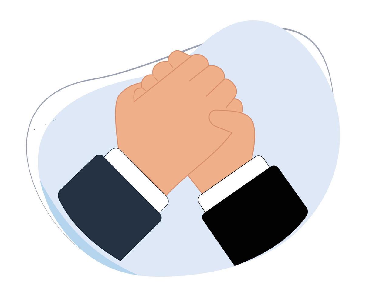 aperte o ícone do logotipo de mãos. ilustração de empresários apertando as mãos. mão apontando dedo vetor