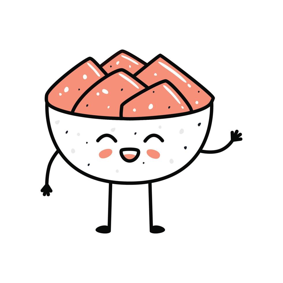 mascote de sushi kawaii em estilo cartoon. tigela de gengibre fofa para menu vetor