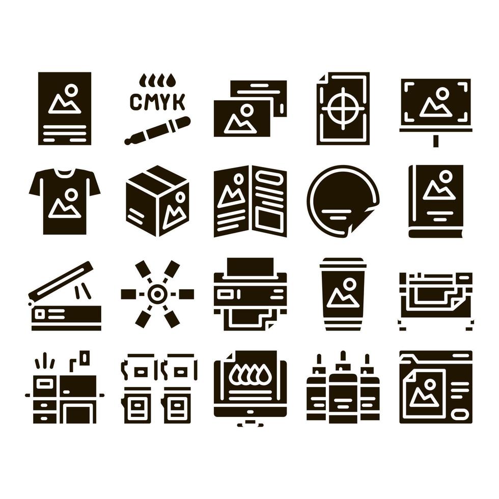 vetor de conjunto de ícones de serviço de impressão de poligrafia