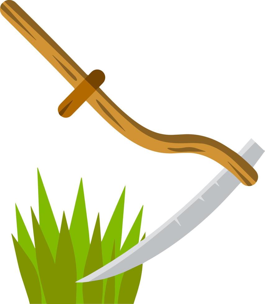 processo de cortar a grama verde. símbolo da colheita rural. preparando comida para animal. ilustração plana de desenho animado vetor