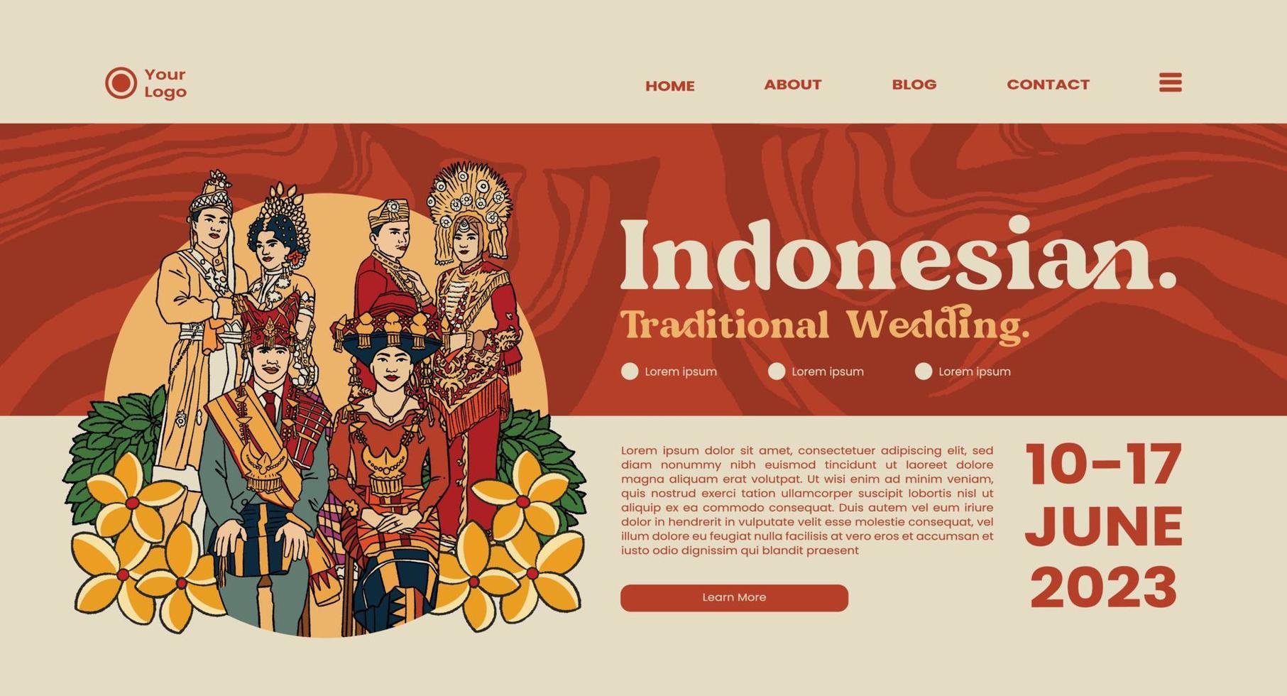 layout de interface do usuário de casamento tradicional indonésio isolado ilustração desenhada à mão em bataknese, minangnese e bugisnese vetor