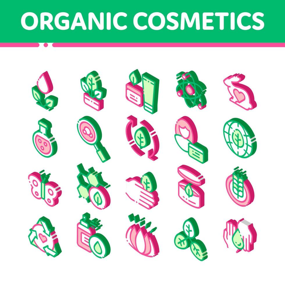 conjunto de ícones isométricos de vetor de cosméticos orgânicos. isométrico