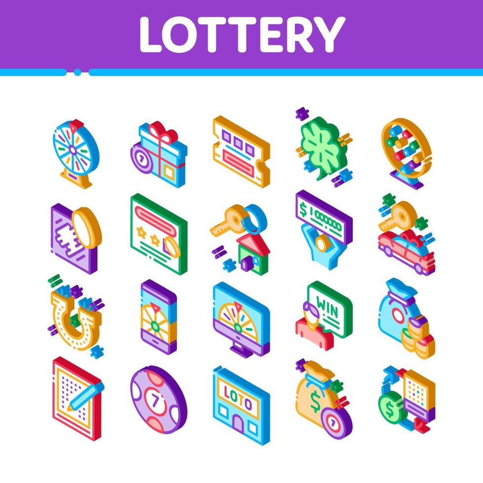 vetor de conjunto de ícones isométricos de jogos de azar de loteria