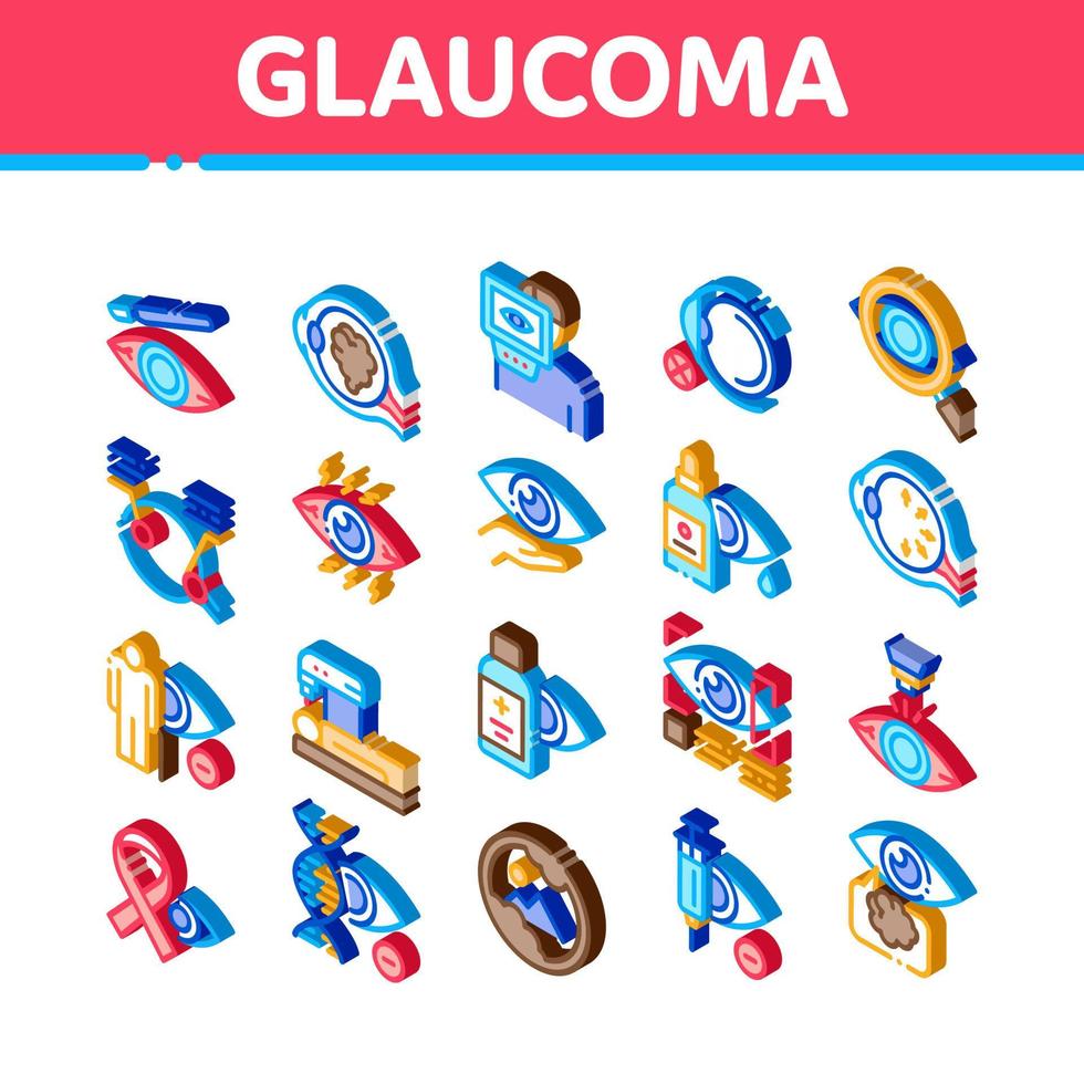 vetor de conjunto de ícones isométricos de oftalmologia de glaucoma