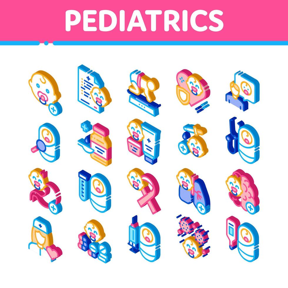 vetor de conjunto de ícones isométricos médicos de pediatria