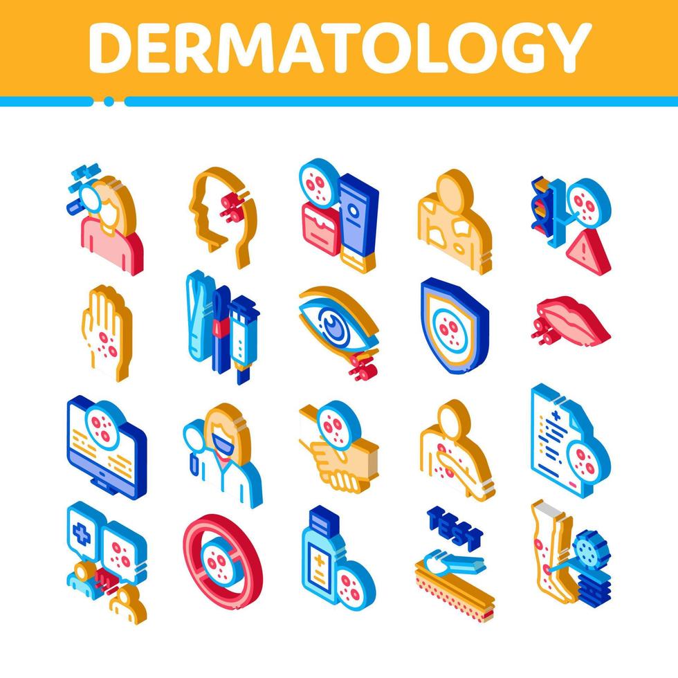 vetor de conjunto de ícones isométricos de cuidados com a pele dermatologia