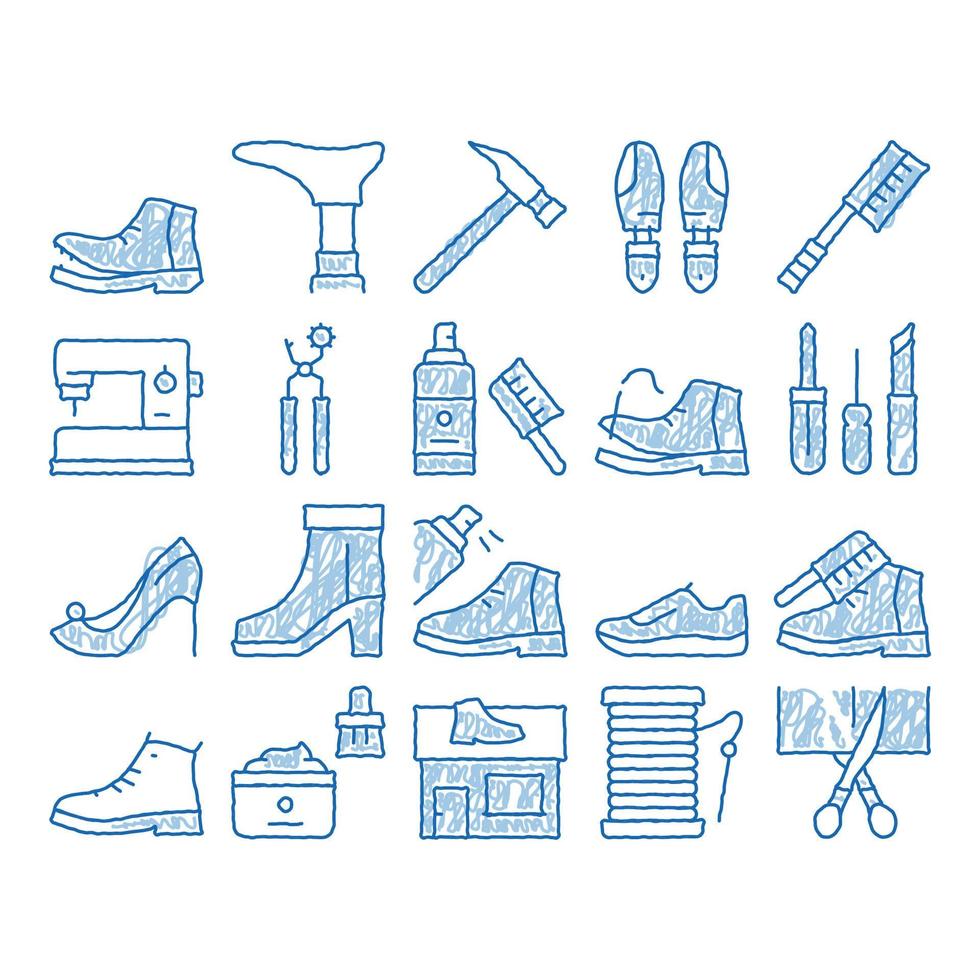 ilustração desenhada à mão do ícone do equipamento de reparação de sapatos vetor