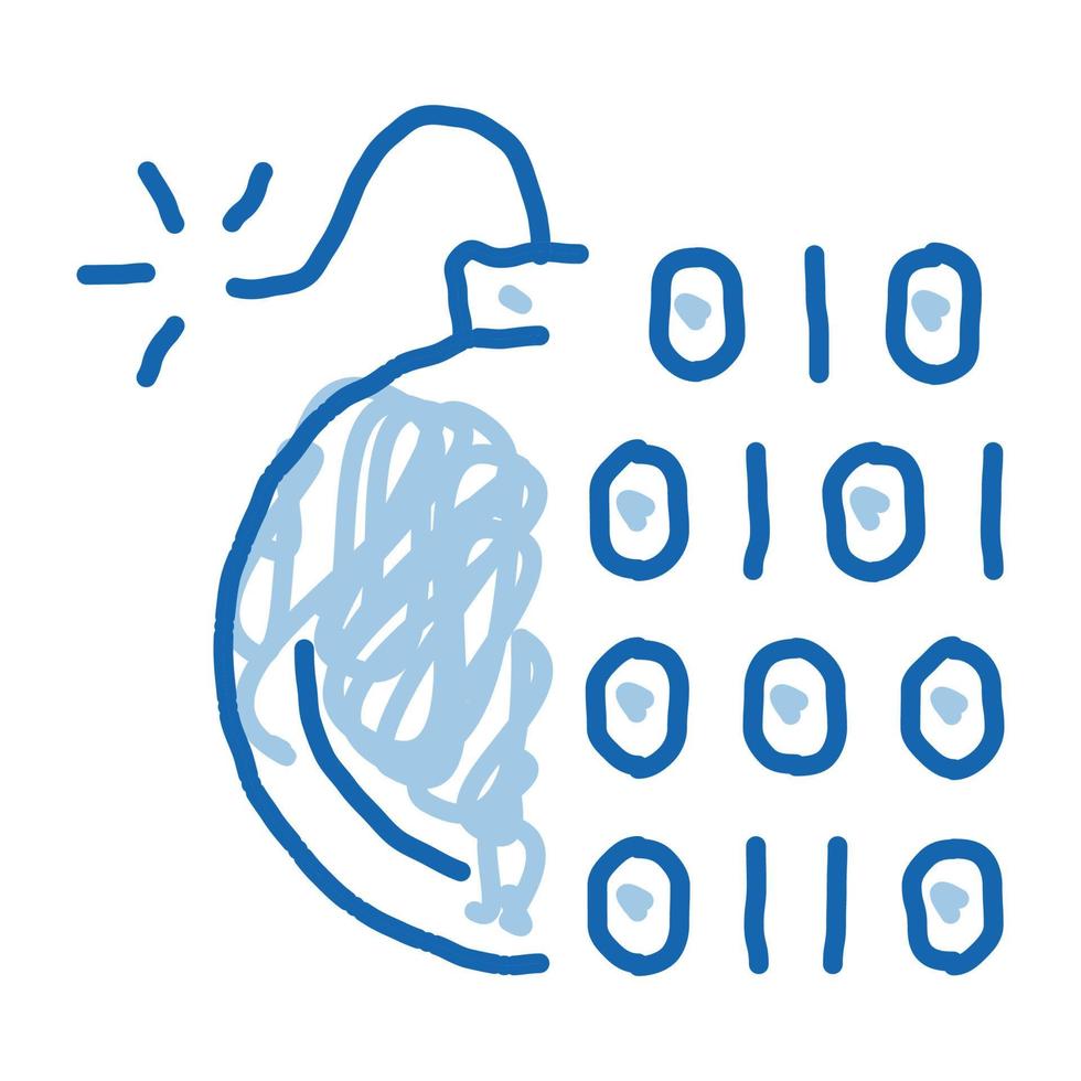ícone de rabisco de bomba de código binário ilustração desenhada à mão vetor