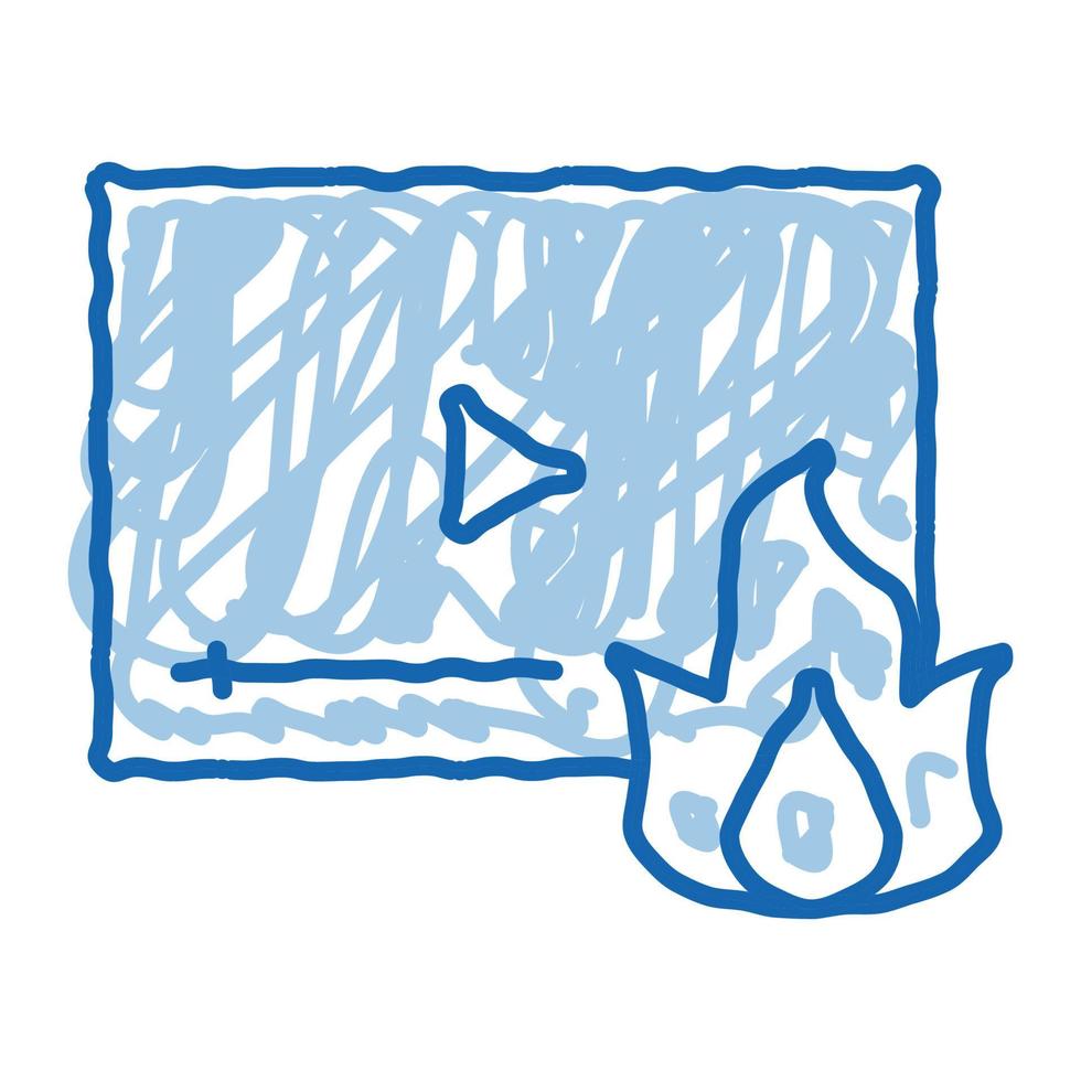 ícone de rabisco de vídeo de fogo ilustração desenhada à mão vetor