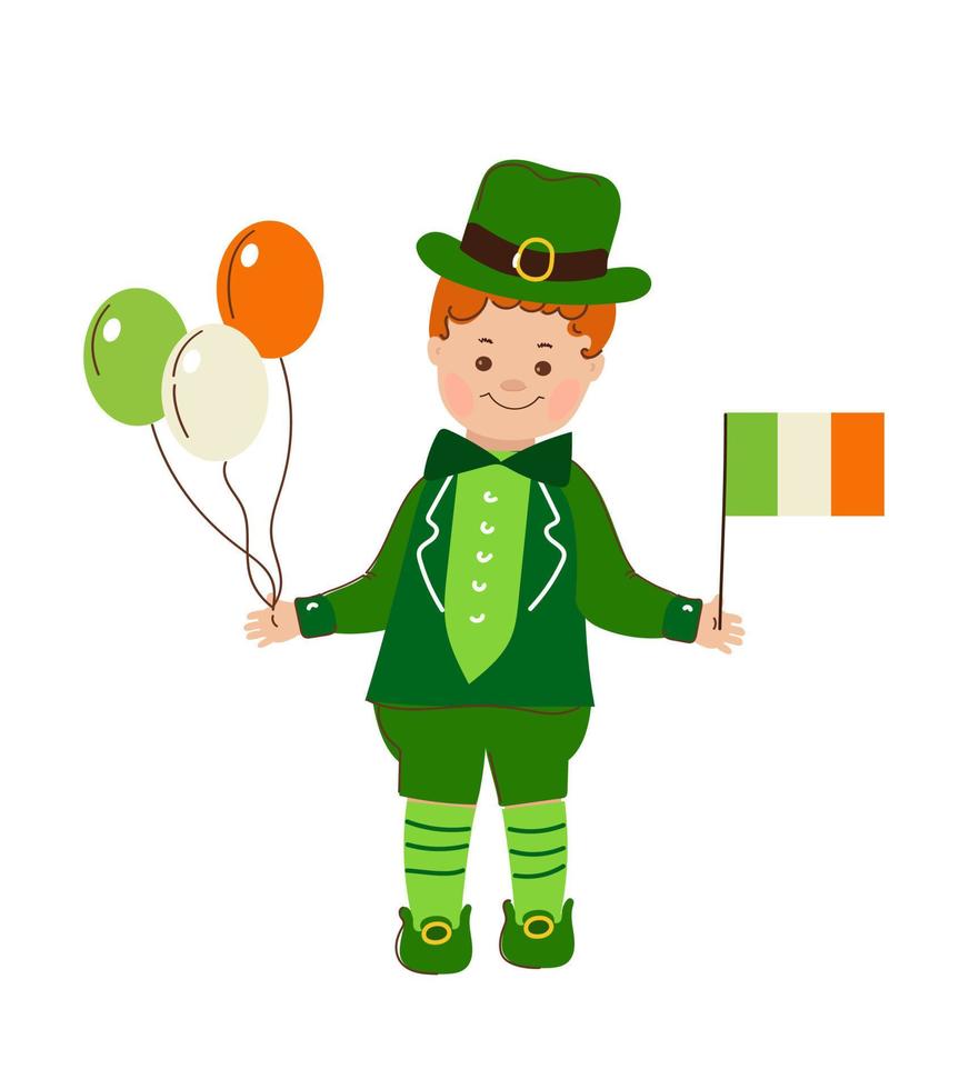 menino em trajes irlandeses. st. patrick's day.vector doodle cartoon conjunto ilustração. vetor