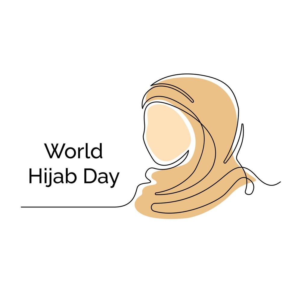 um desenho de linha contínua de uma mulher em um hijab. dia mundial do hijab vetor