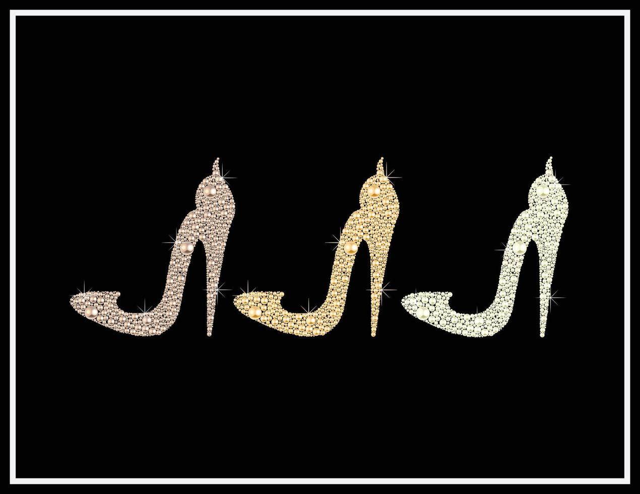 conjunto de vetores de sapato de luxo feito com strass pérola e diamante