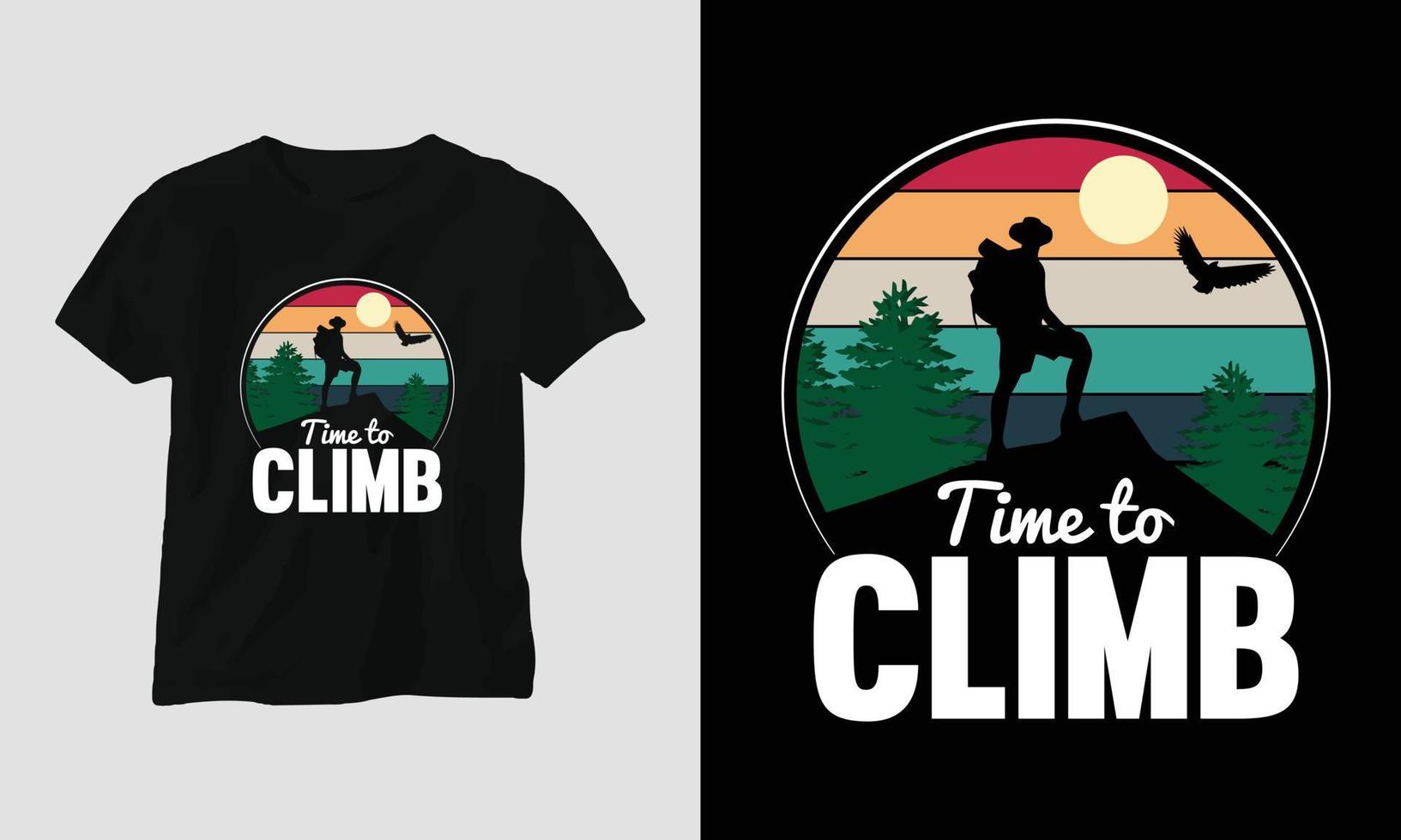 conceito de design de camiseta de escalada. projetado com montanha, silhueta, árvores e estilo vintage. vetor