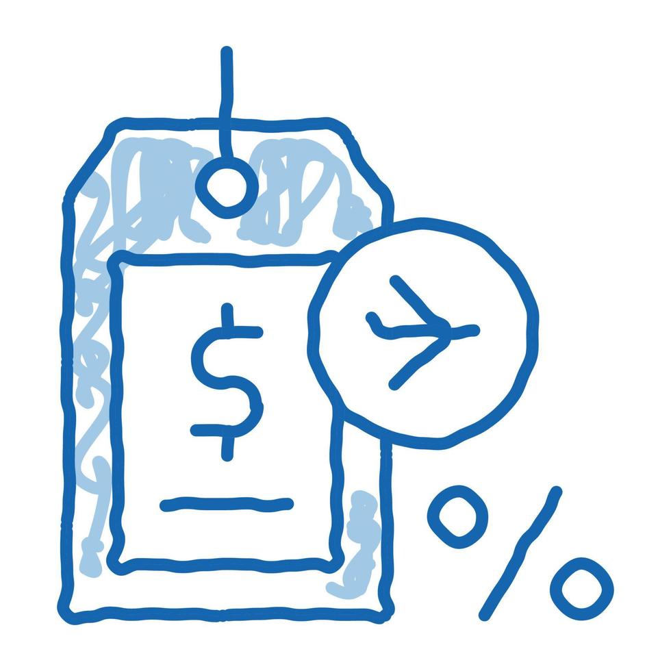 ícone de rabisco de etiqueta de preço de item isento de impostos ilustração desenhada à mão vetor