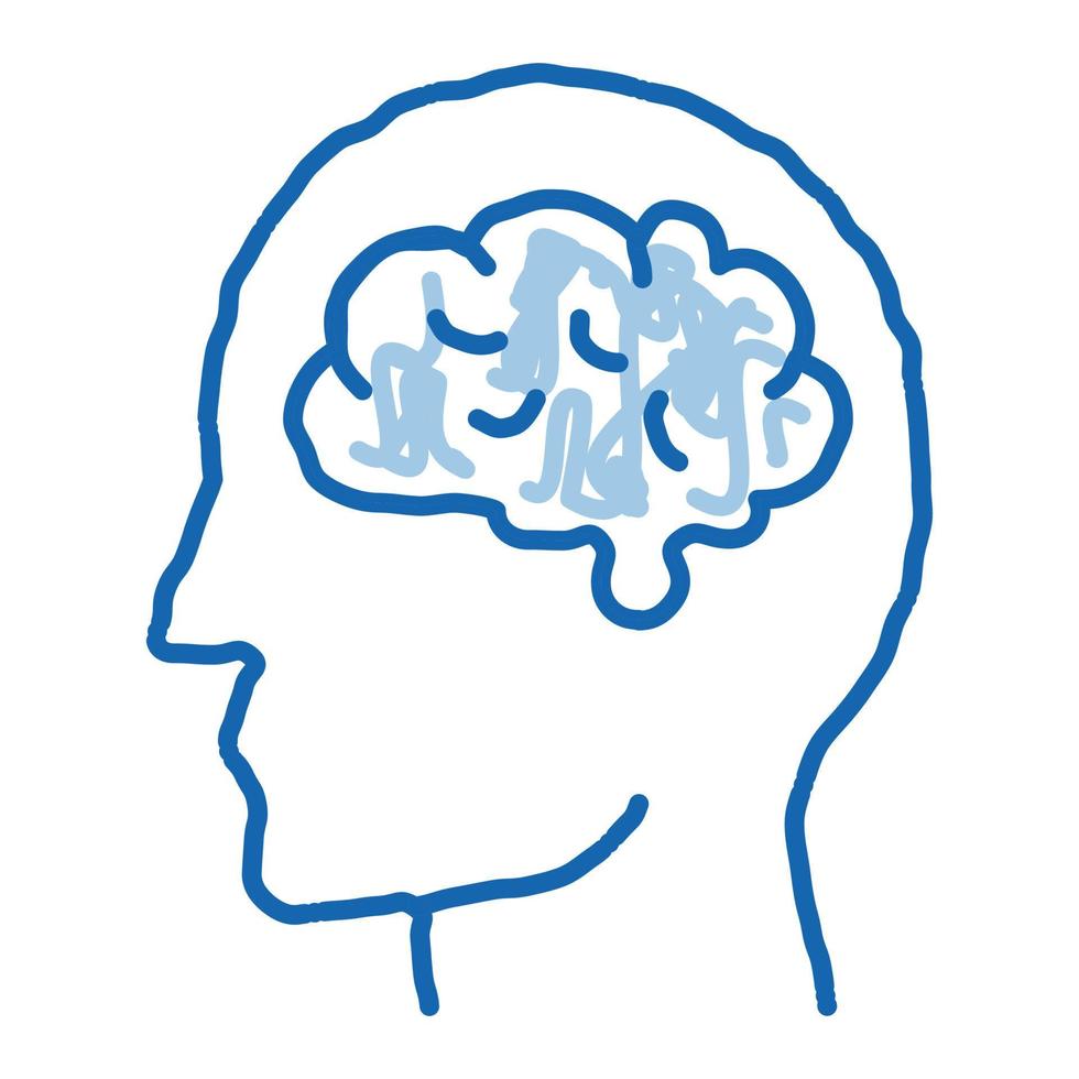 cérebro humano no homem silhueta mente ícone doodle ilustração desenhada à mão vetor