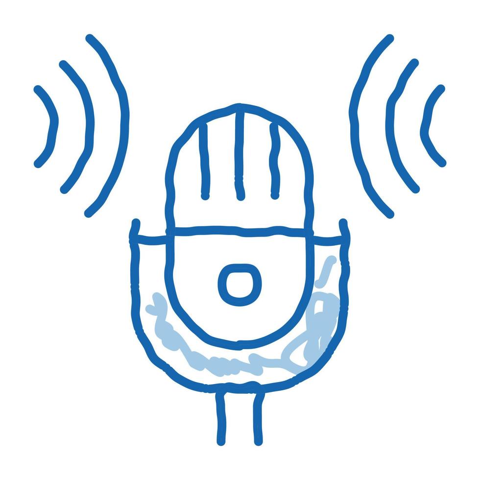 microfone de som ícone de rabisco de controle de voz ilustração desenhada à mão vetor