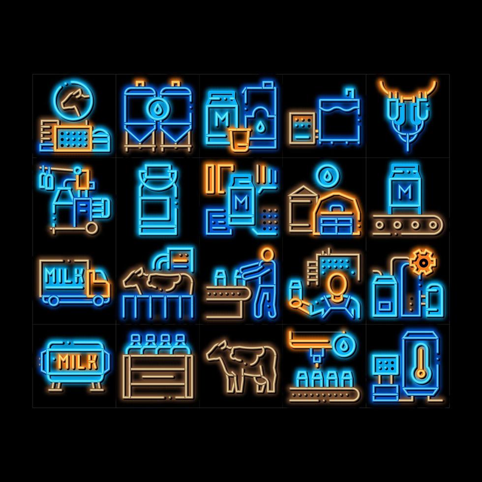 ilustração de ícone de brilho neon de produto de fábrica de leite vetor