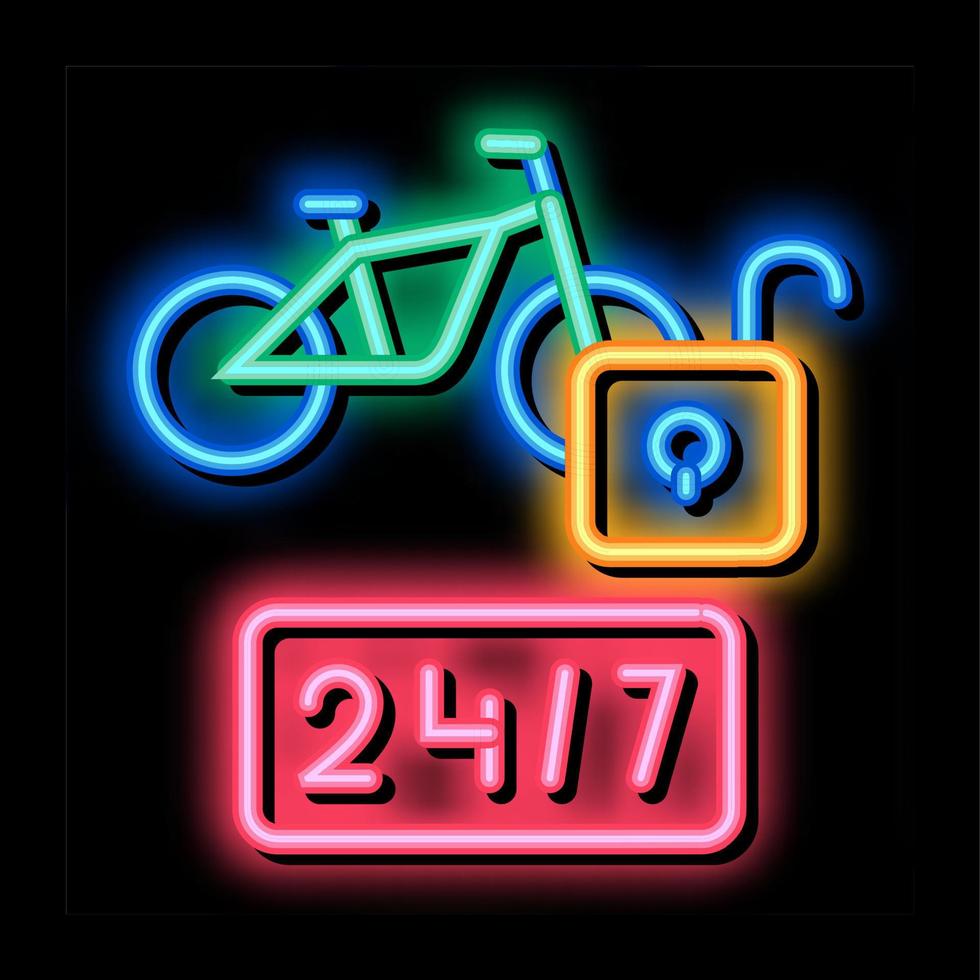 serviços de compartilhamento de bicicletas 24 horas ilustração do ícone de brilho neon vetor