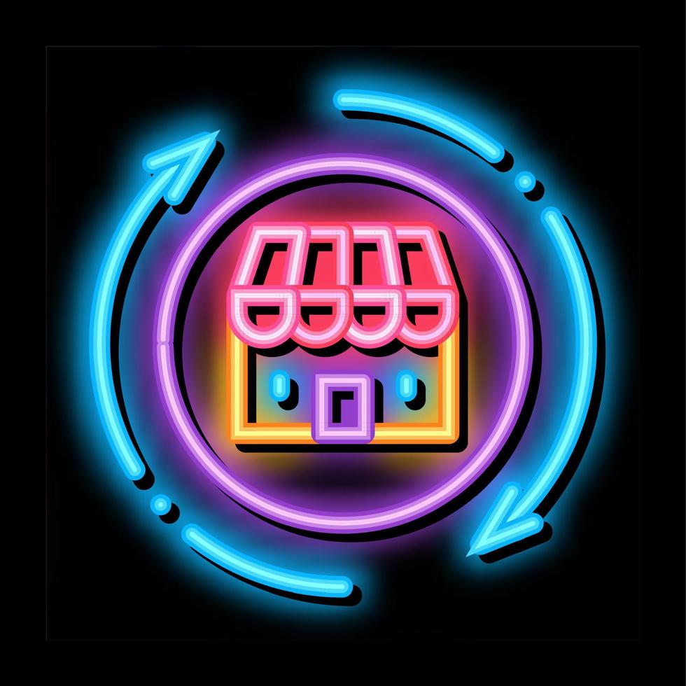 construção de loja setas redondas ilustração de ícone de brilho neon vetor