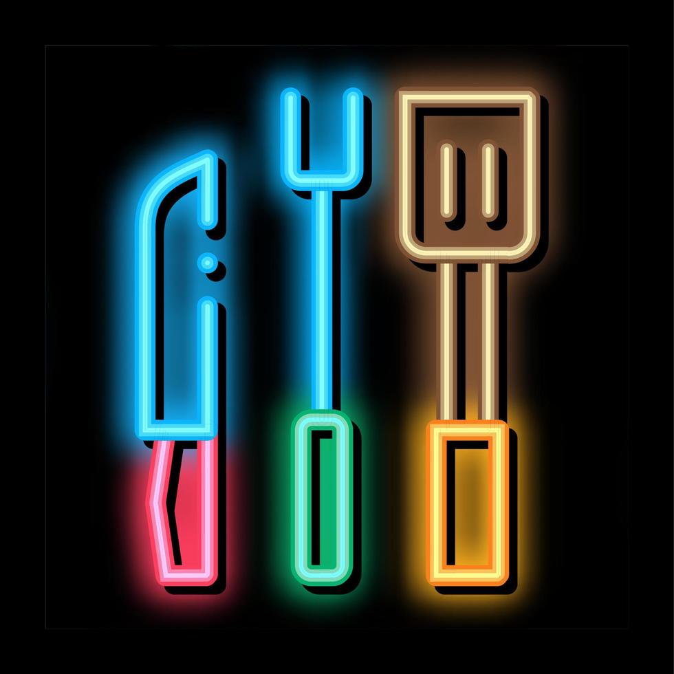 ilustração de ícone de brilho neon de utensílio para churrasco vetor