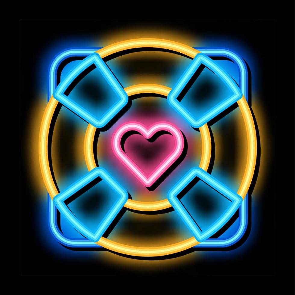 boia salva-vidas com ilustração de ícone de brilho neon de coração vetor