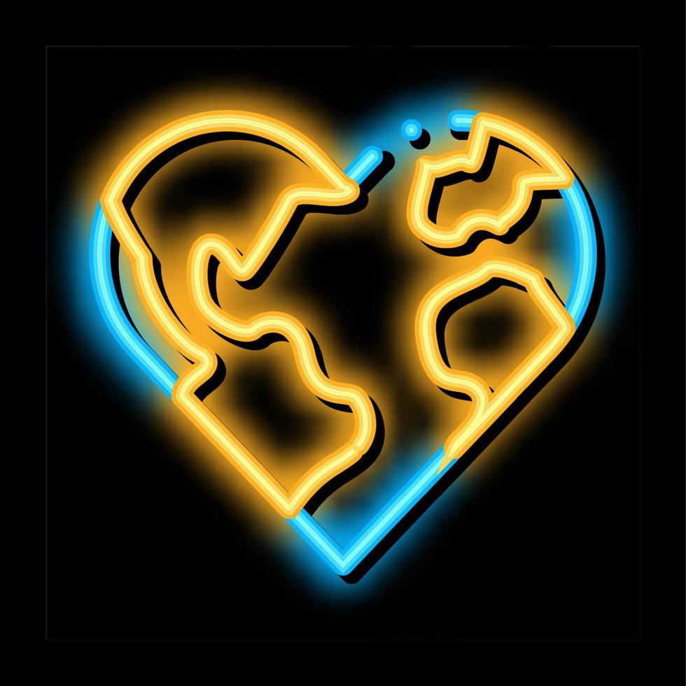terra em ilustração de ícone de brilho neon em forma de coração vetor