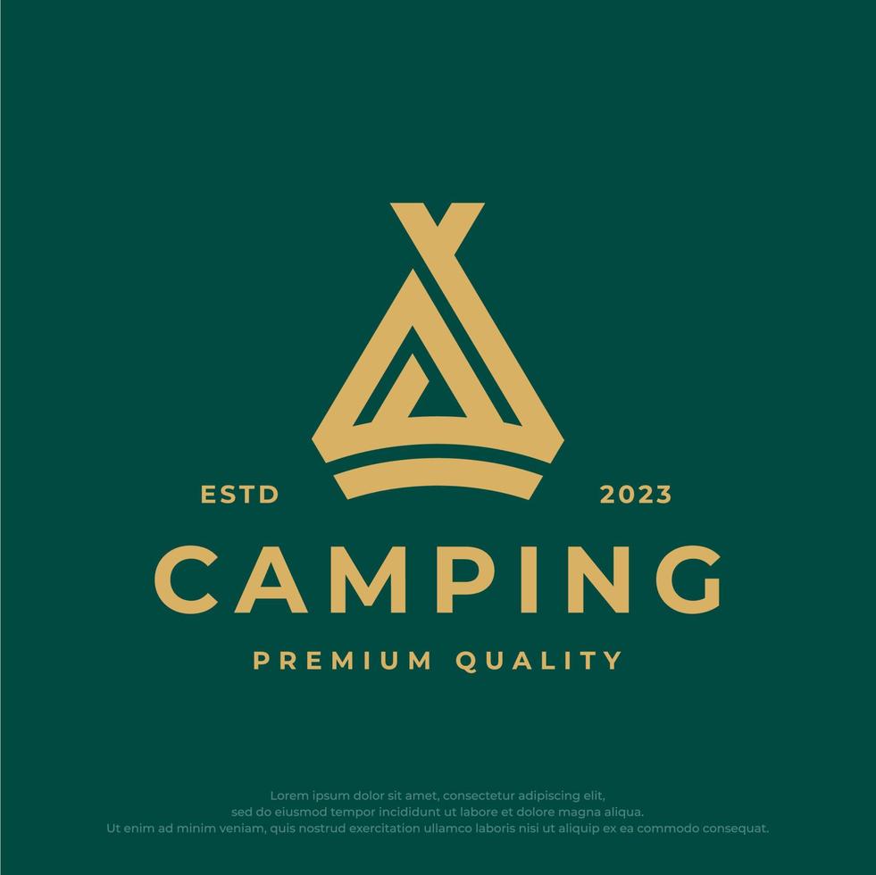 conceito de design de logotipo de barraca de acampamento. modelo de design de ícone de símbolo de aventura de acampamento ao ar livre vetor