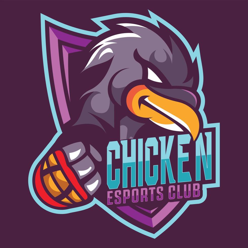 design de logotipo esport de mascote de robô de frango vetor