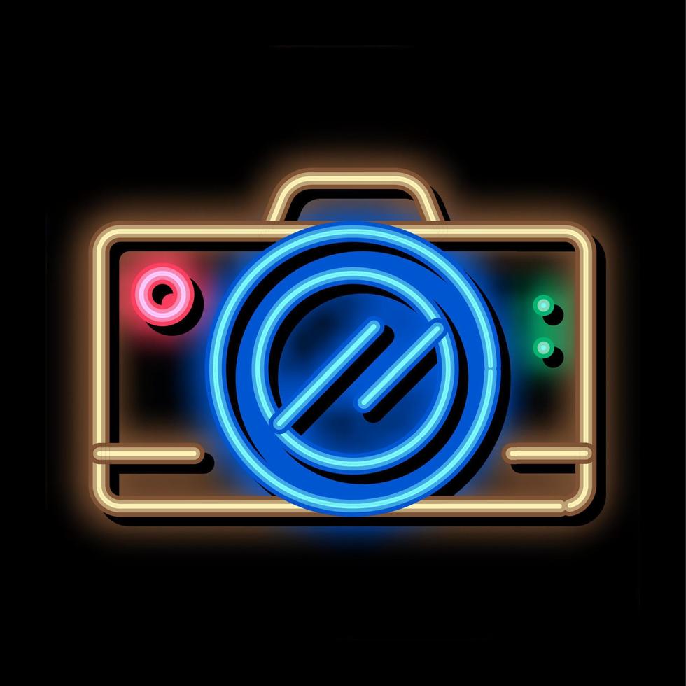 ilustração de ícone de brilho de néon de câmera de caminhada de viagem vetor