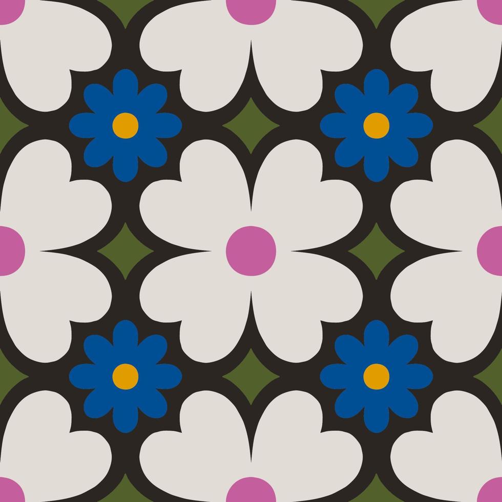 bela textura perfeita em estilo retrô. azulejo floral abstrato em estilo retrô. fundo colorido do vetor com flores simples. padrão de azulejo floral.