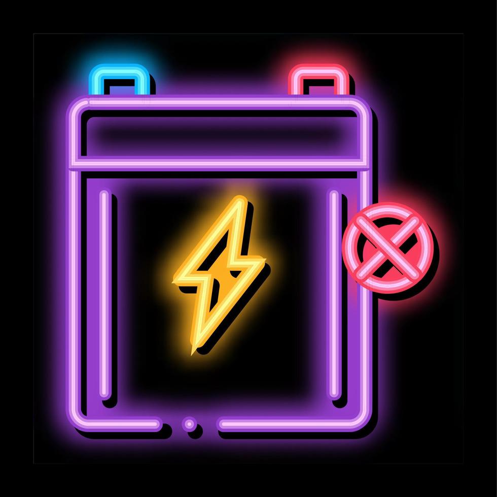 ilustração de ícone de brilho neon de bateria descarregada vetor